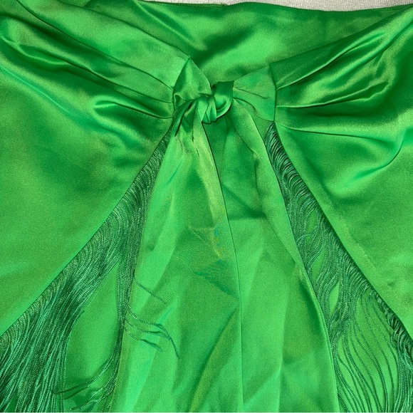 Eloquii Green satin Fringe Mini Skirt 14 new - Picture 4 of 7